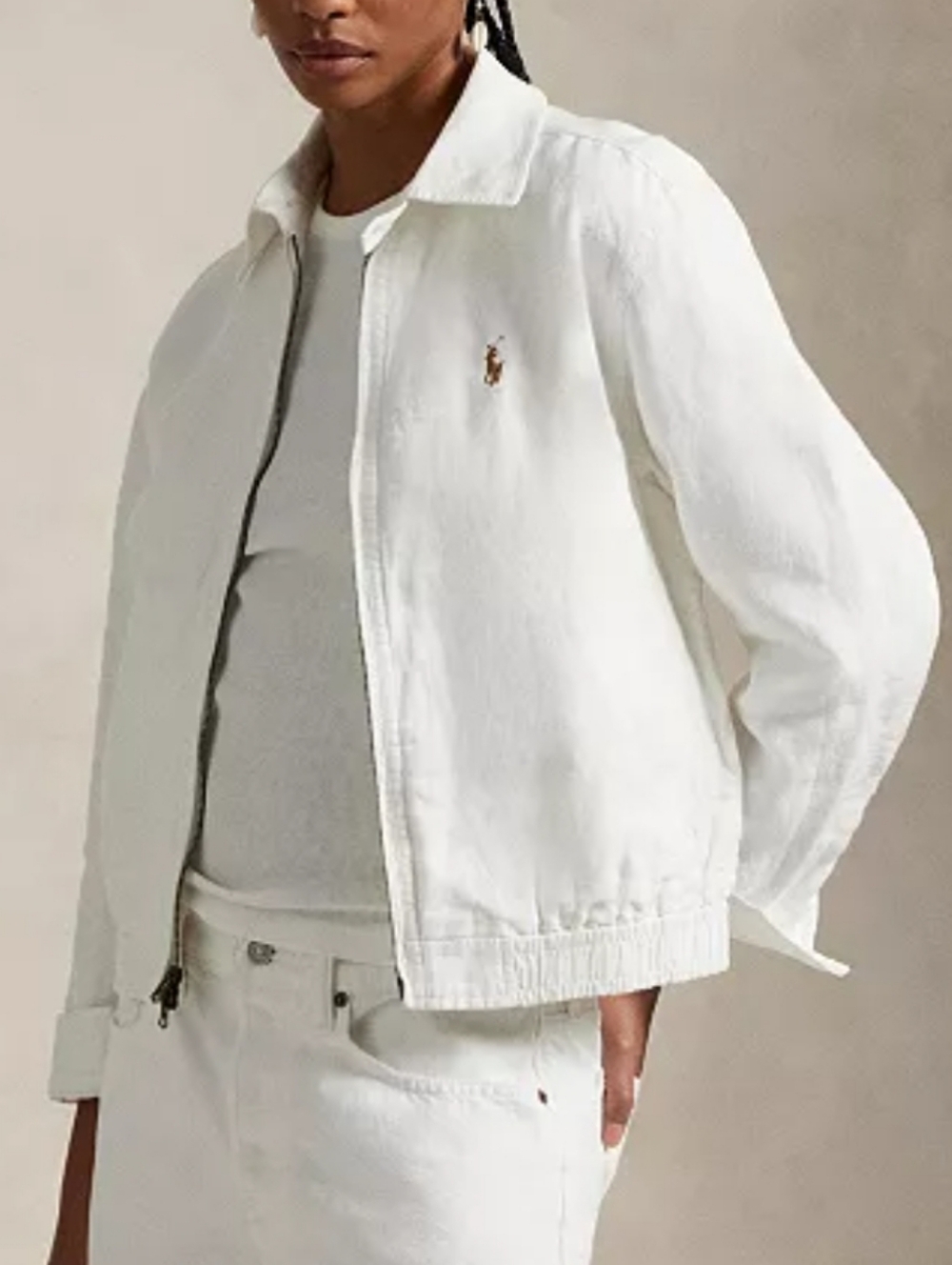 Polo by Ralph Lauren White Bomber Jacket with Embroidered Pony